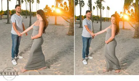 Couple on the beach with sunset.