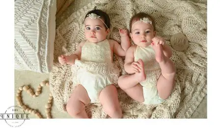 Twin baby girls celebrating seven months.