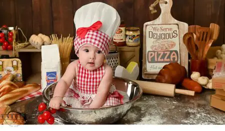 Baby chef in red gingham outfit